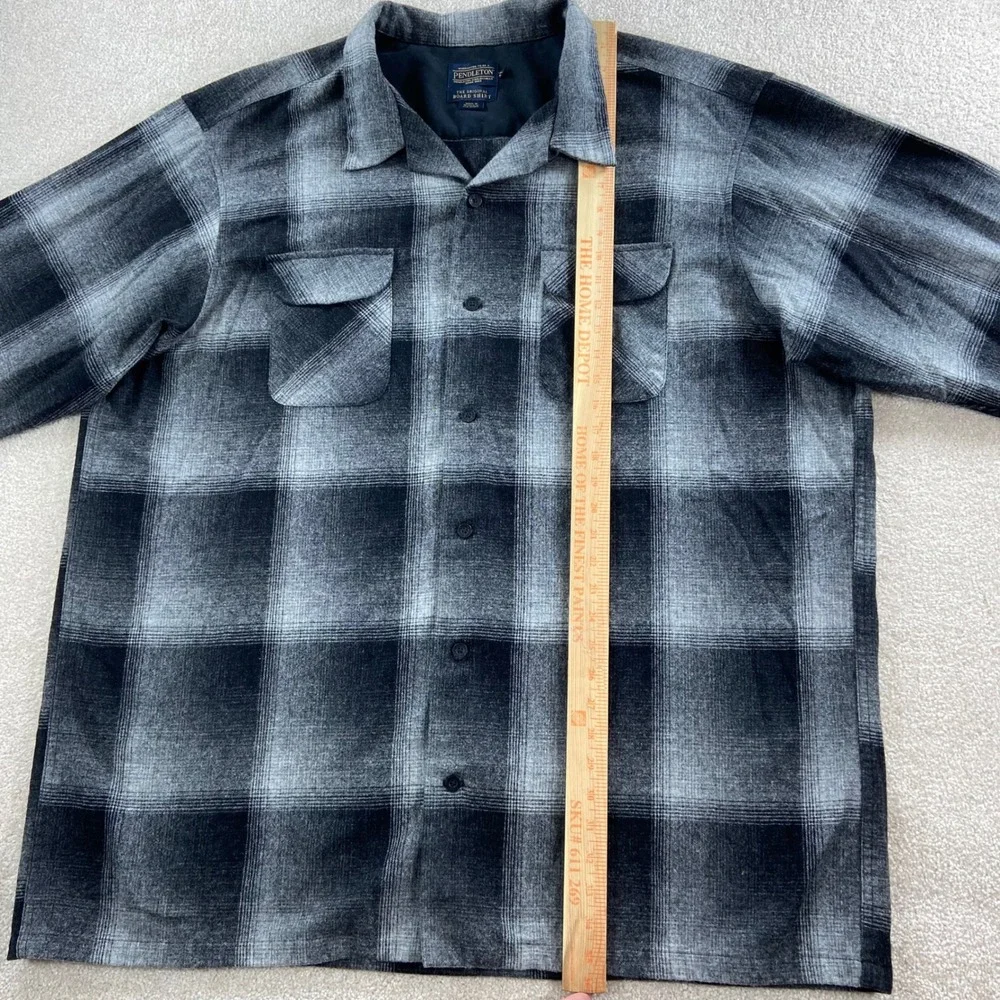 Pendleton Board Shirt Mens 4XT Grey Black Wool Shadow Plaid Flannel Button Up
